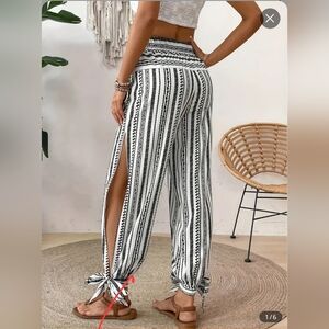 NWT Black & White SEXY Summer Harem Pants Side Slits & Ties sz XXL fits 1X